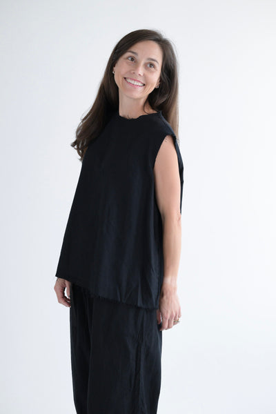 Flannel Sleeveless Top in Black