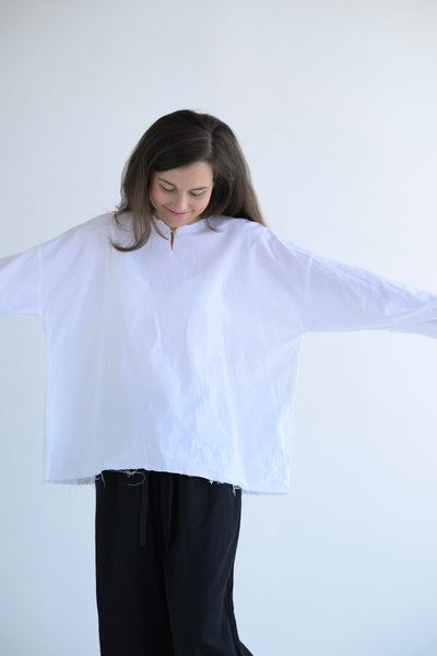 Flannel Volume Top in White