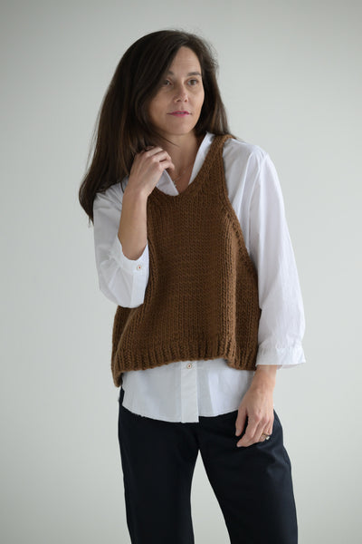 Handknit Vest Wool in Rust