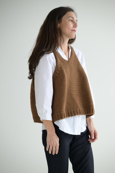 Handknit Vest Wool in Rust