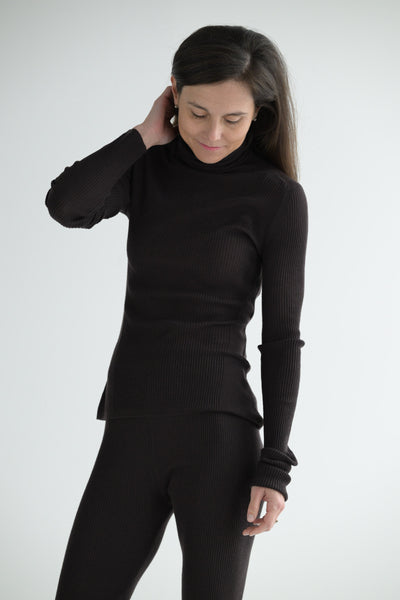 Ribbed Turtleneck in Dark Brown