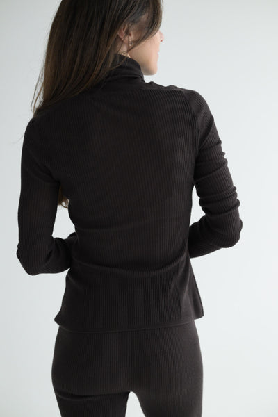 Ribbed Turtleneck in Dark Brown