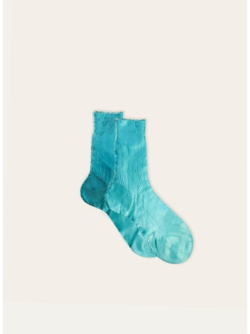 Laminated Ribbed Socks in Turquoise