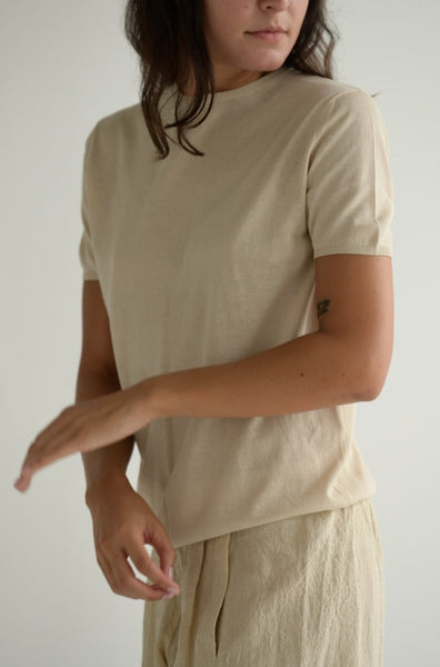 Knit Short Sleeve Top in Natural
