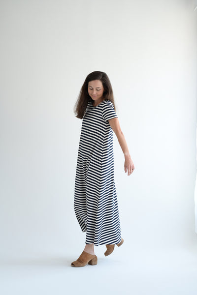 Jersey Dress in Navy Stripes