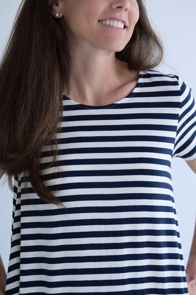 Jersey Dress in Navy Stripes