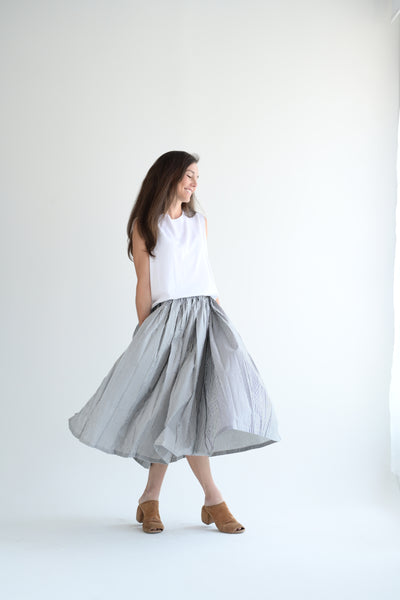Blue Stripe Pleated Skirt