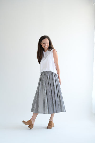 Blue Stripe Pleated Skirt