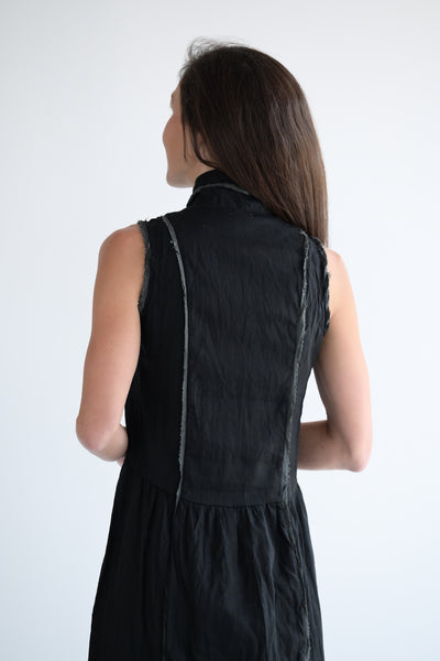 Black Sleeveless Linen and Silk Dress