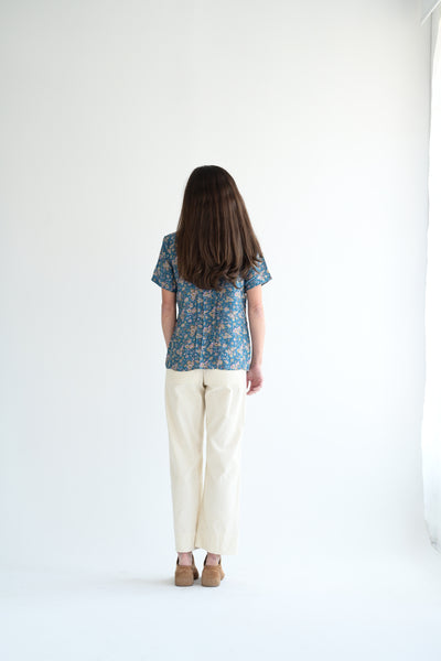 Pintuck Shirt in Silk Blue Floral