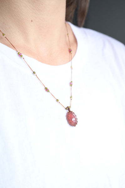 Tibetan Necklace - Strawberry Pink Quartz