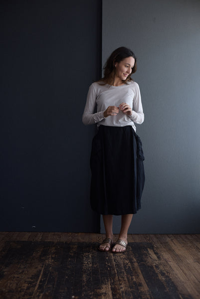 Skirt Double Layer Linen in  Black
