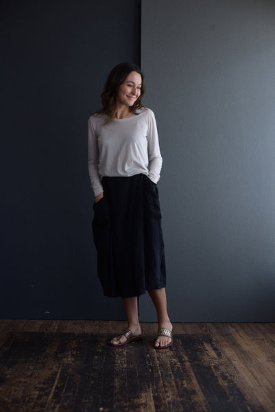 Skirt Double Layer Linen in  Black