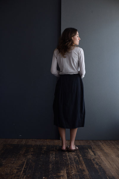 Skirt Double Layer Linen in  Black