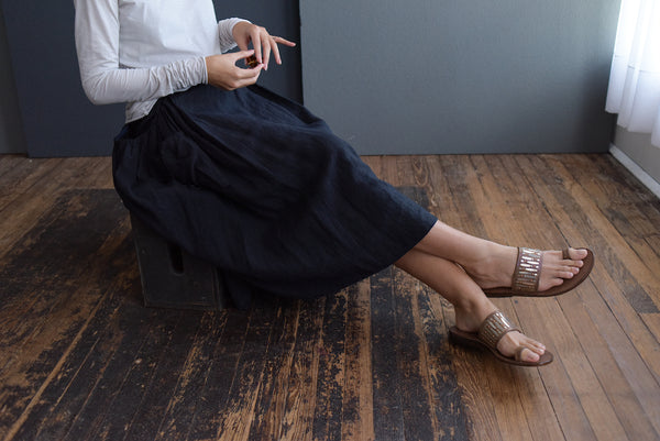 Skirt Double Layer Linen in  Black