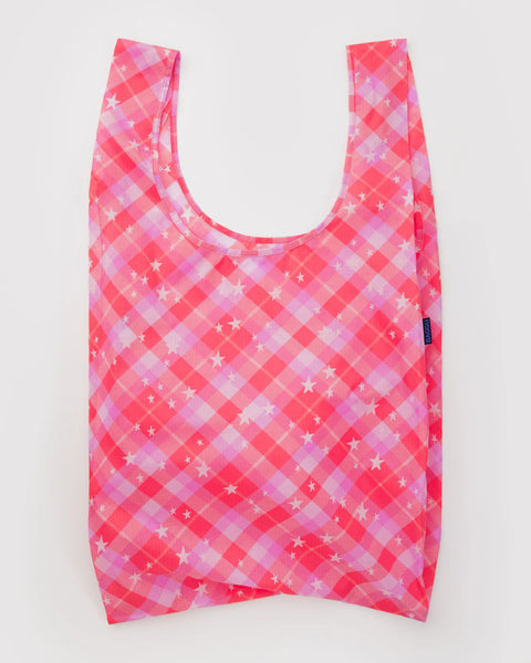 Big Reusable Bag - Pink Star Plaid