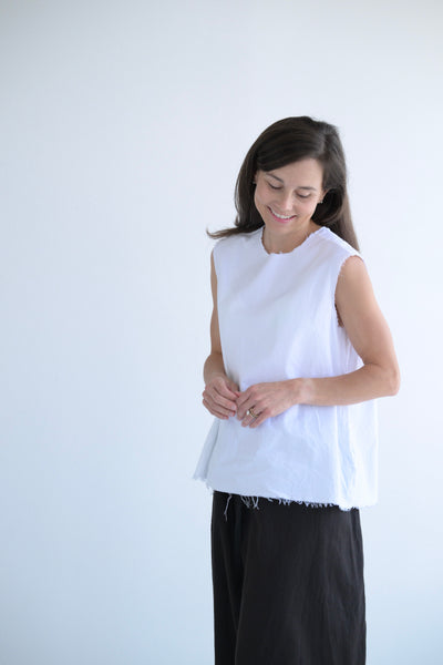 Flannel V Back Sleeveless Top  in White