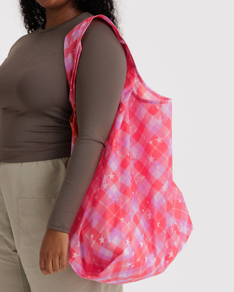 Big Reusable Bag - Pink Star Plaid