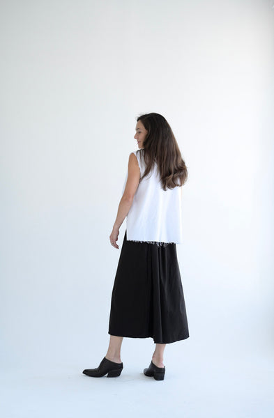 Flannel V Back Sleeveless Top  in White