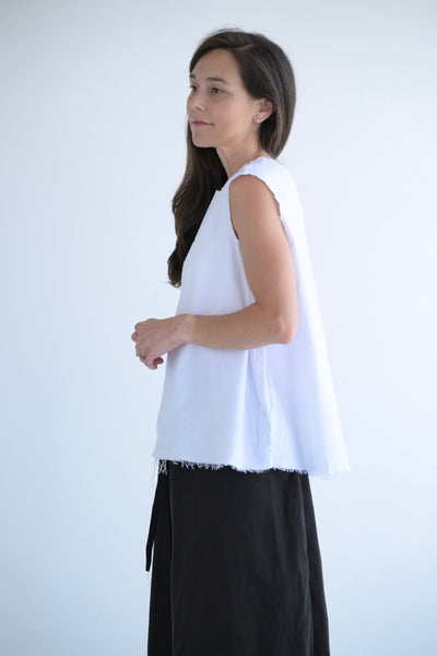 Flannel V Back Sleeveless Top  in White