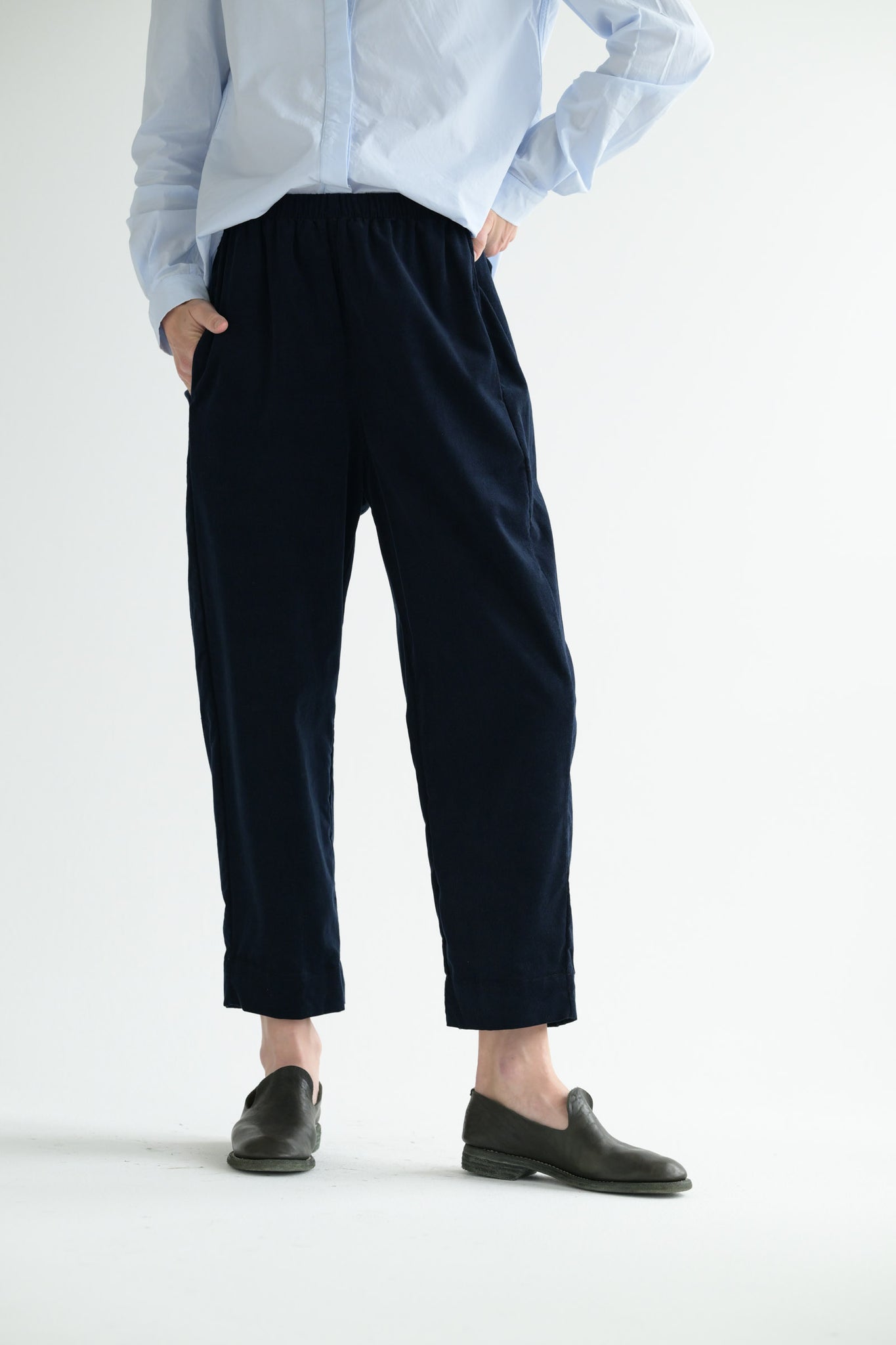 Micro Cord Trousers in Navy
