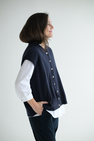 Cashmere Open Vest in Ink