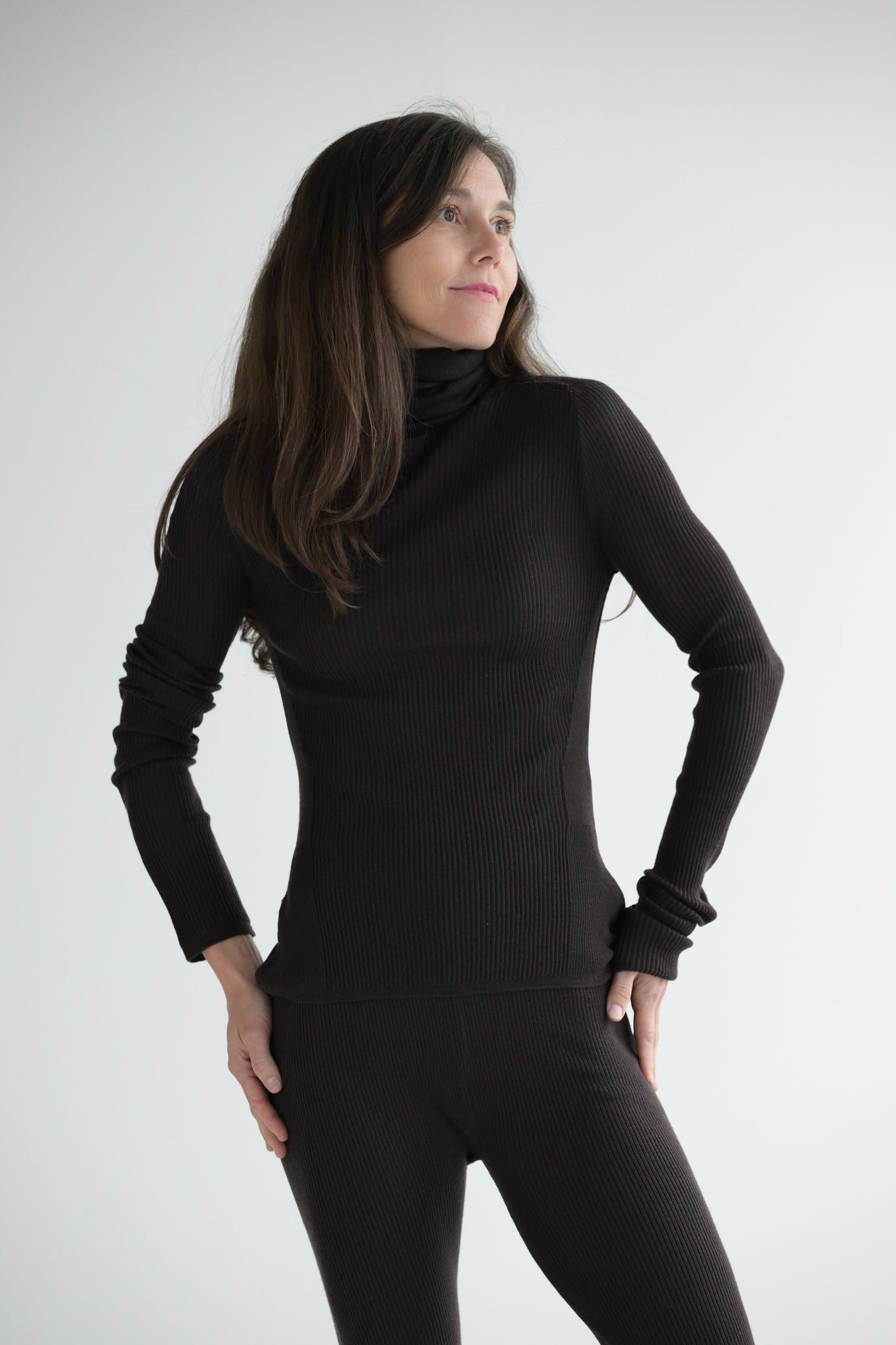 Ribbed Turtleneck in Dark Brown