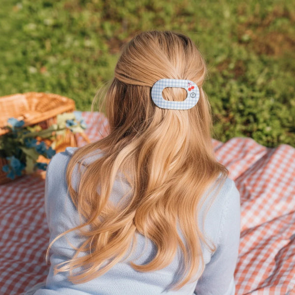 Medium Flat Round Hair Clip in Basket of Cherries