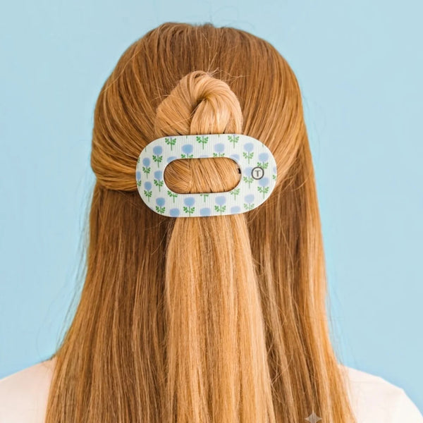 Medium Flat Round Hair Clip in Blue Marigold