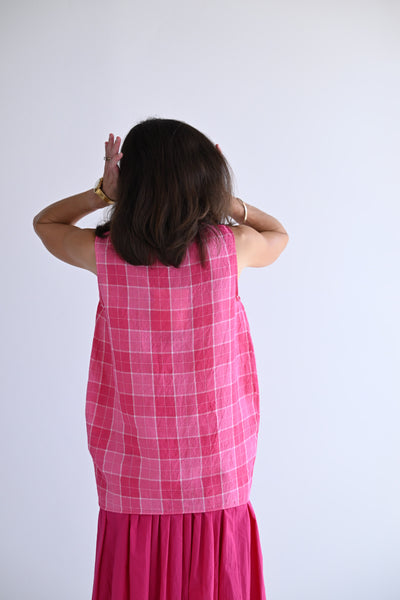 Tank in Raspberry Plaid Linen