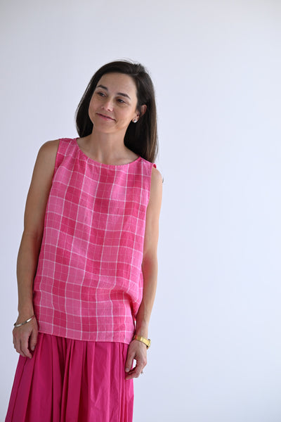 Tank in Raspberry Plaid Linen