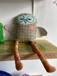 Owl Pillow in Tan and Green