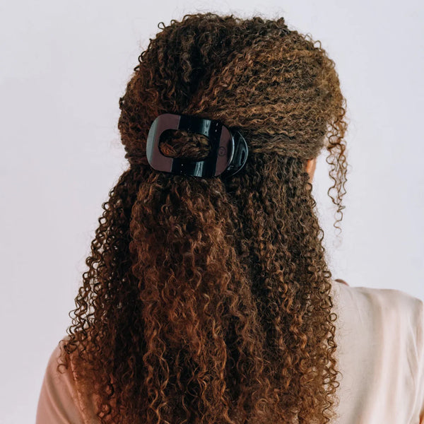 Medium Flat Round Hair Clip in Jet Black