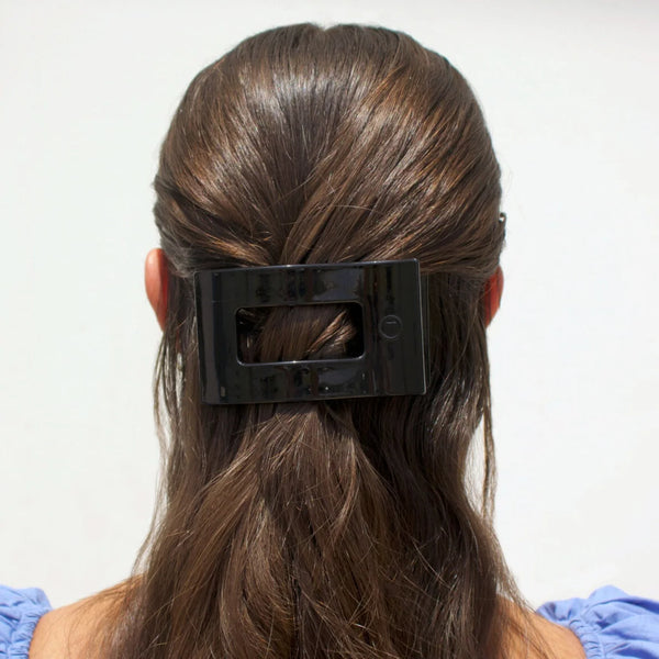 Medium Flat Rectangle Hair Clip in Jet Black