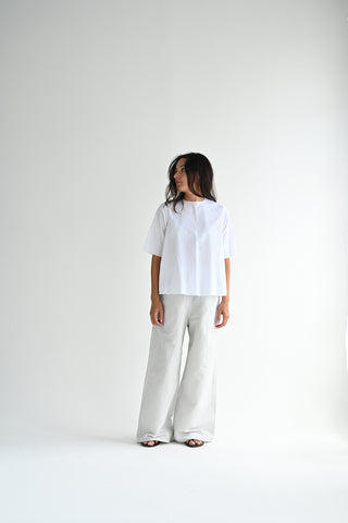 Back Button Short Sleeve Top in White