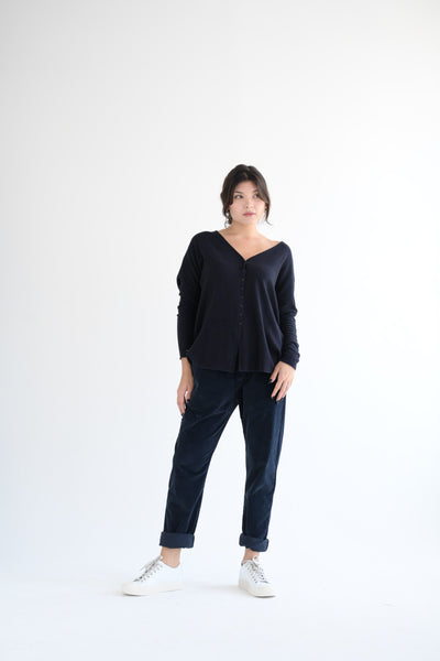 Slim Velvet Trousers in Navy