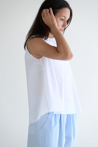 Back Button Sleeveless Top in White
