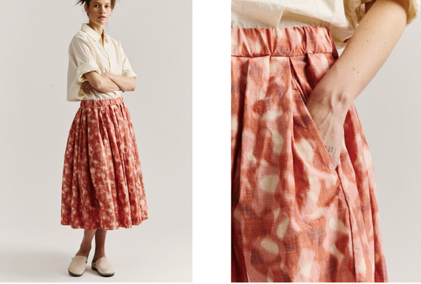 Double Rideaux Skirt in Ikat Coral