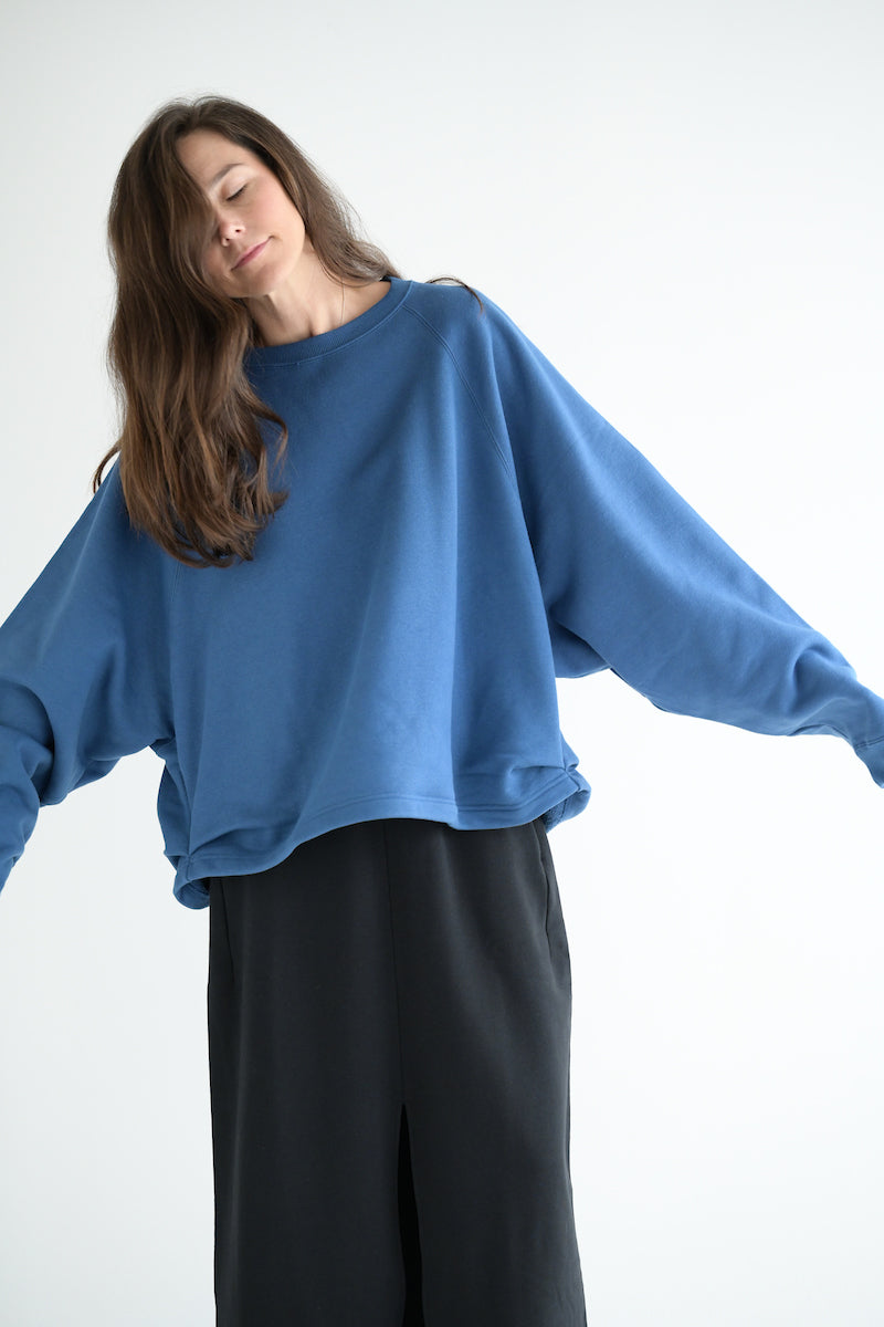 Kaya Tucked Hem Sweatshirt in Indigo