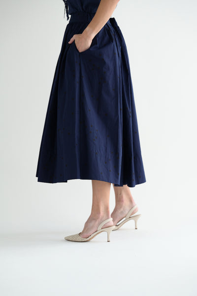 Skirt in Navy with Black Polka Dots