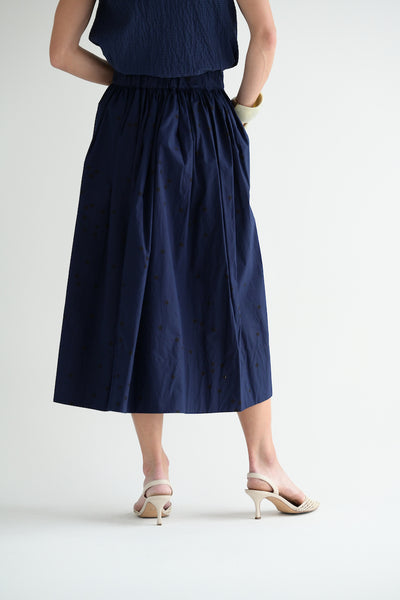 Skirt in Navy with Black Polka Dots