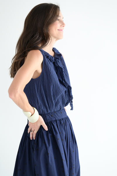 Ruffled Microcheck in Navy/Black