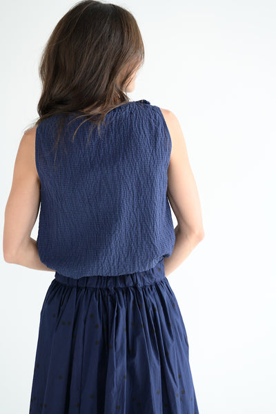 Ruffled Microcheck in Navy/Black