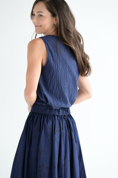 Ruffled Microcheck in Navy/Black