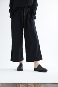 Deep Pocket Wide Leg Flannel Pants in Black