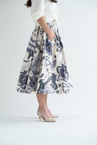 Double Rideaux Skirt in Print Blotch Grey