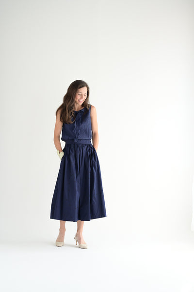 Ruffled Microcheck in Navy/Black