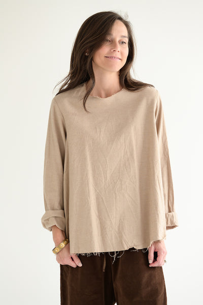 Round Neck Long Sleeve Top in Beige