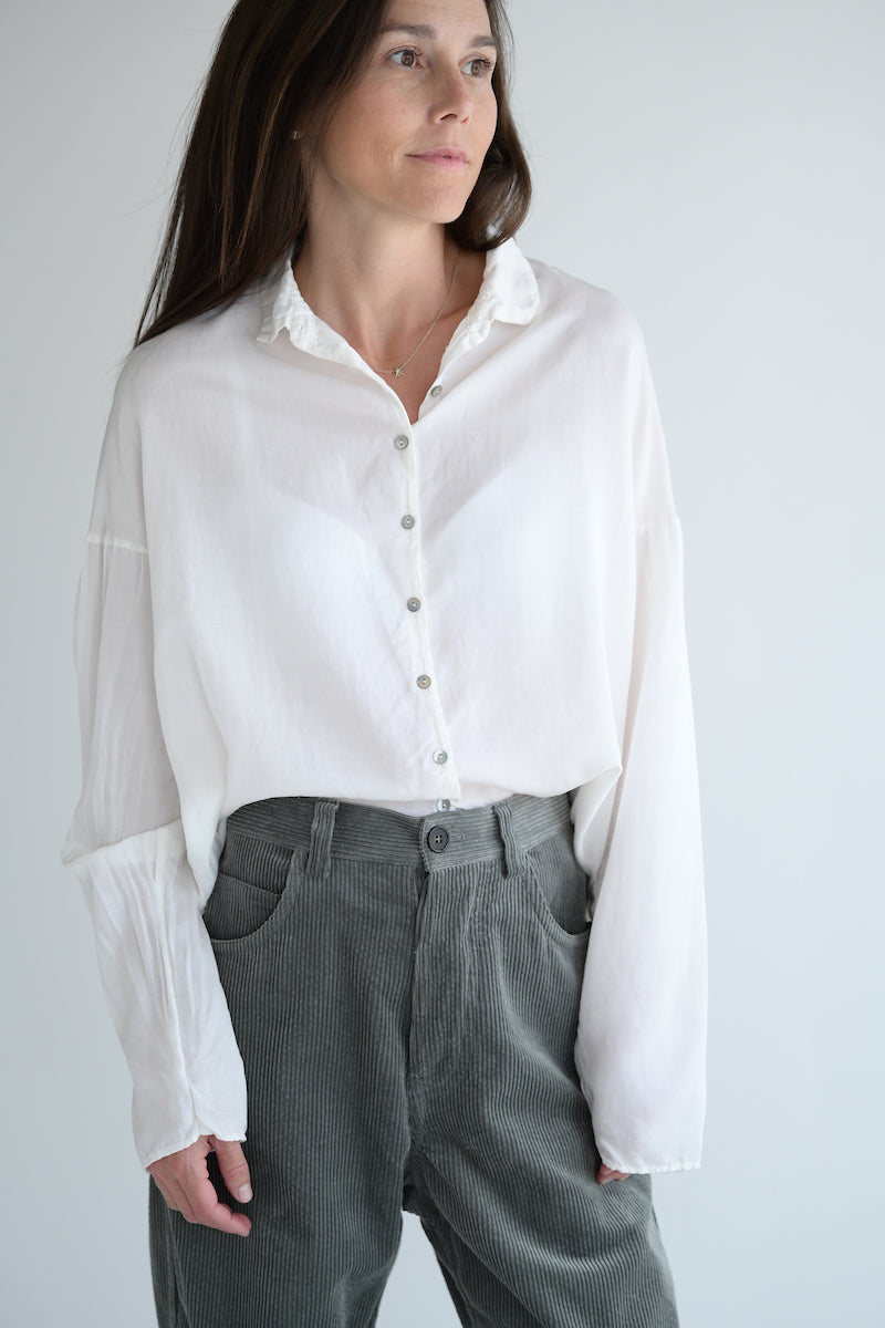 Silk Shirt Collar Shirt in Milk