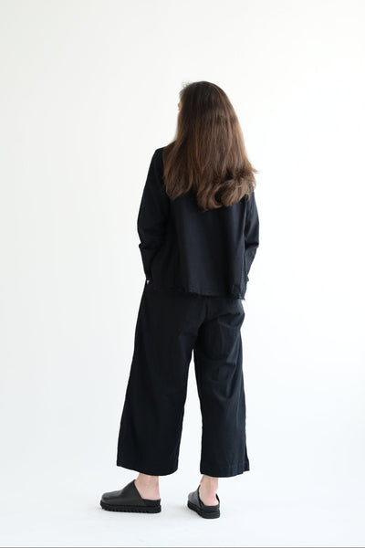 Deep Pocket Wide Leg Flannel Pants in Black